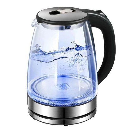 Hoffmans  2L Glass Electric Kettle With LED Blue Light- Silver , Black.