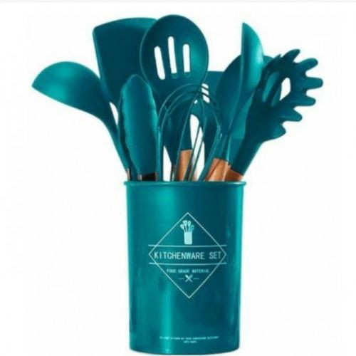 12 Piece Silicone Kitchen Tool Cooking Utensils/ Serving Spoons Set,Green.