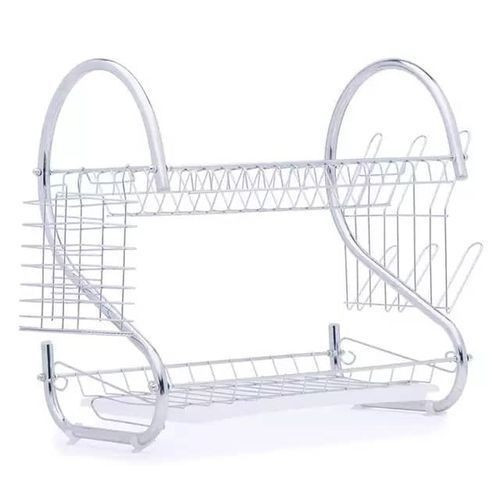Popular 2 Tier Dish Drainer Rack For Dripping Utensils-Silver