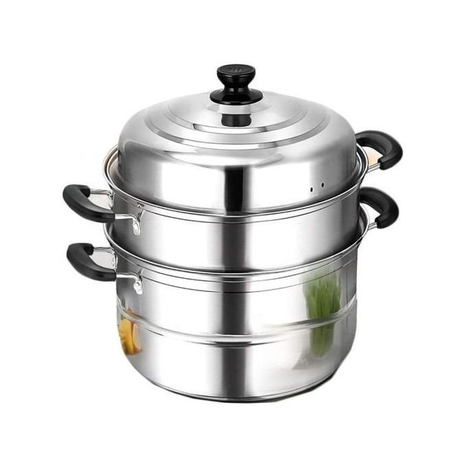 3 Layer Stainless Steel Saucepan And Steamer Soup Pot,28Cm-Silver.