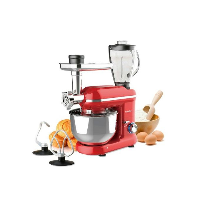 Sonifer 5.5L,6 Speed Stand Dough Mixer, 3ln1Meat Grinder,Blender,Red. Sonifer