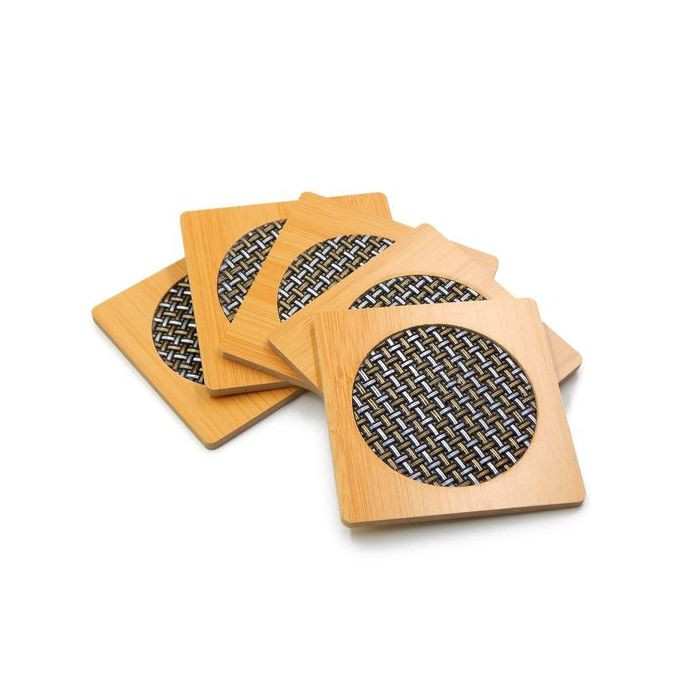 6 Piece Bamboo Mug/Glass Cover Coasters -Brown Bamboo