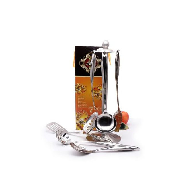 7 Piece Kitchen Tool Cooking Utensils Serving Spoons Cutlery Set-Silver .