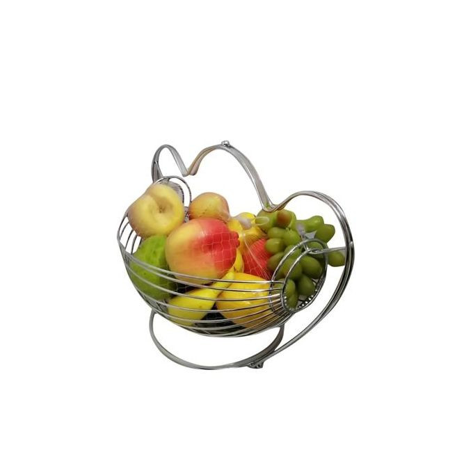 Metallic Fruit Storage Hanging Basket Holder Rack- Silver