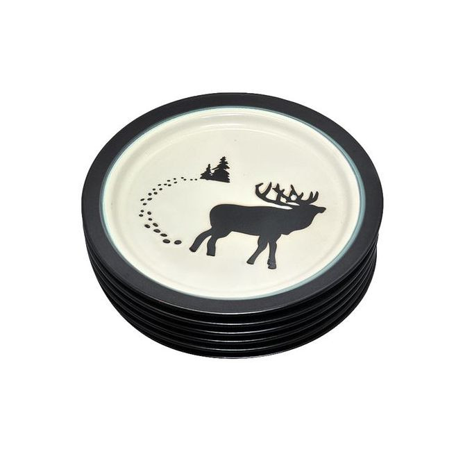 6 Pieces Animal Black Band Side Plates - Cream