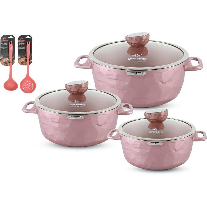 8 pieces Cookware set Induction Base Granite Non Stick Coating 100% PFOA FREE Casserole Pot Set And Silicone Utensils -Multicolor Life Smile