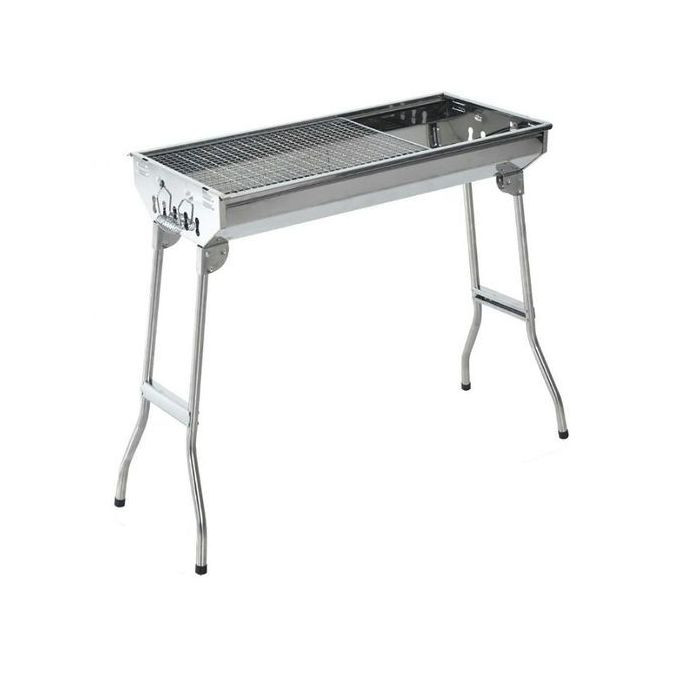 Portable Folding Stainless Steel Charcoal Barbecue Grill Smoker, Silver.