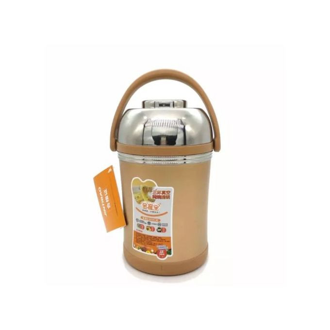 3 Litre Stainless Steel Food Flask Storage Lunch Box Container -Brown.