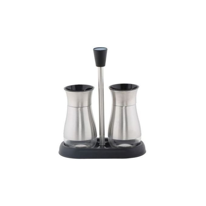 2 Pc Steel And Glass Pepper And Salt Shaker Set-Black