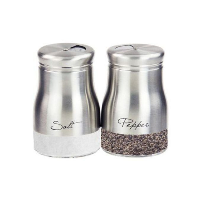 2 Pc Steel And Glass Pepper And Salt Shaker Set-Silver