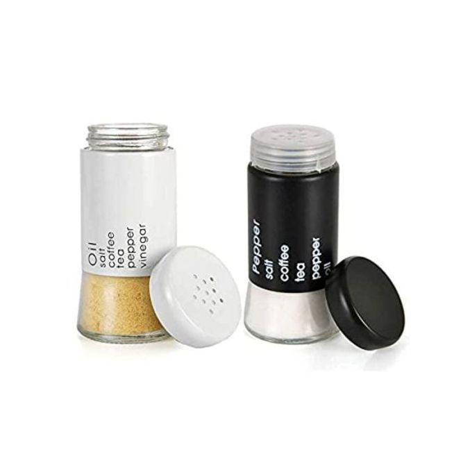 2 Pc Steel And Glass Pepper And Salt Shaker Set-Black&White