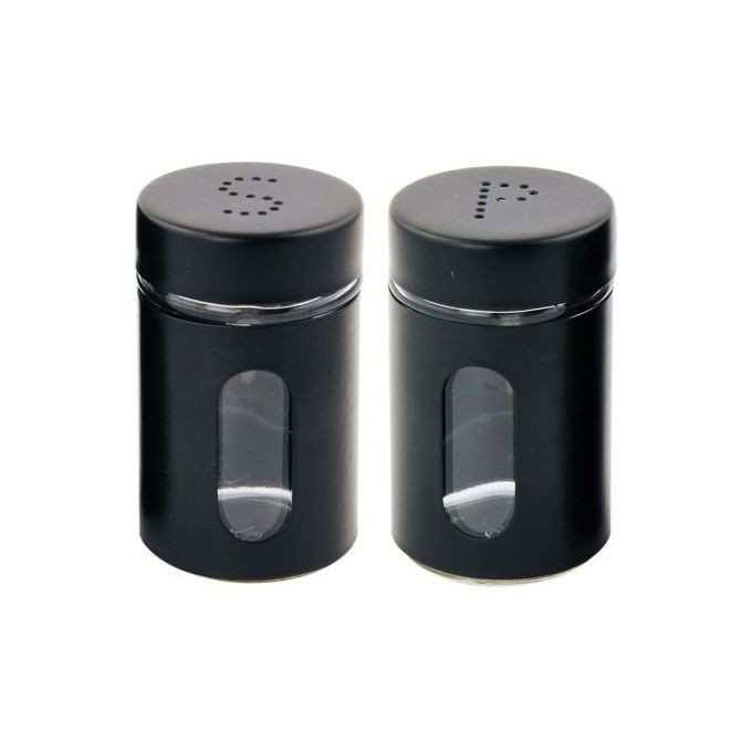 2 Pc Steel And Glass Pepper And Salt Shaker-Black