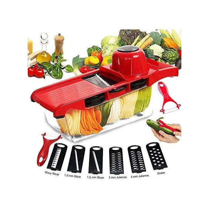 Food Processor Chopper Dicer Multi Blade Mandoline Vegetable Slicer Cutter -Red.