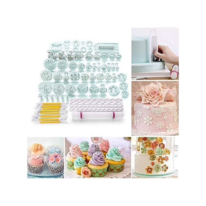 68 Pcs Cake Baking Decorating Tools Kit Icing Cutters Plunger Moulds, White.