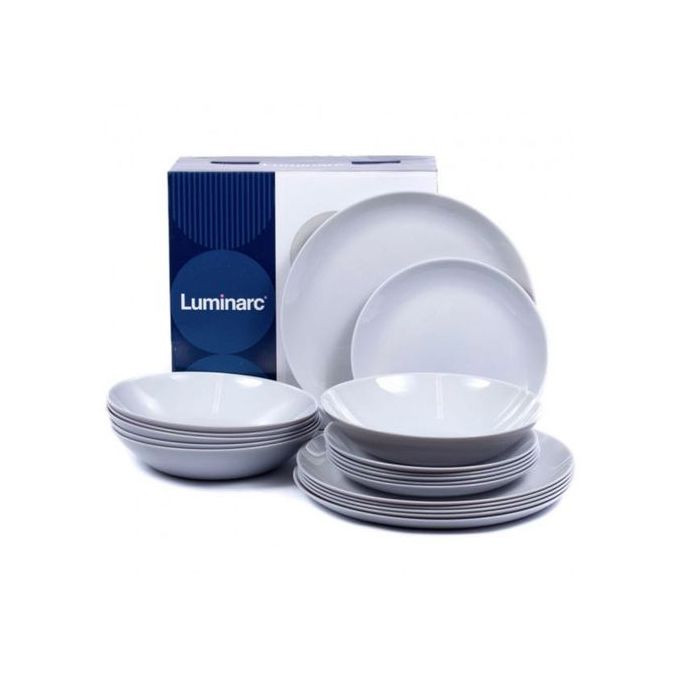 18 Piece Luminarc Plates,Side Plates And Bowls Dinner Set-Grey. Luminarc