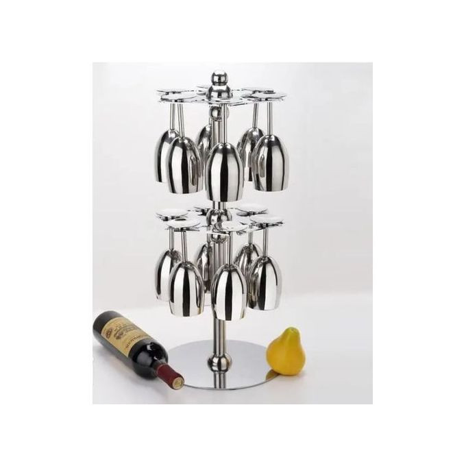 Countertop Rotating 12 Wine Glass Cup Holder Drying Rack Stand Storage -Silver.