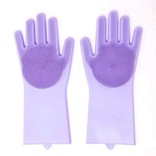 1 Pair Of Bathroom And Kitchen Silicone Cleaning Hand Gloves -Purple.