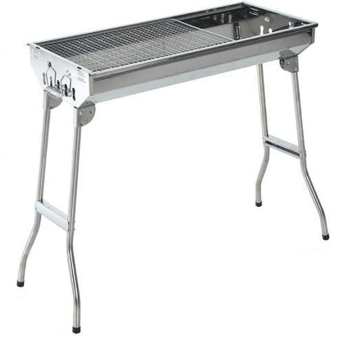 Portable Folding Stainless Steel Charcoal Barbecue Grill Smoker, Silver.