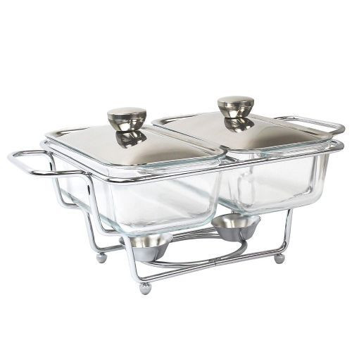 1.3L Multi-purpose Double Glass Chafing Dish Buffet Food Warmers- Clear.