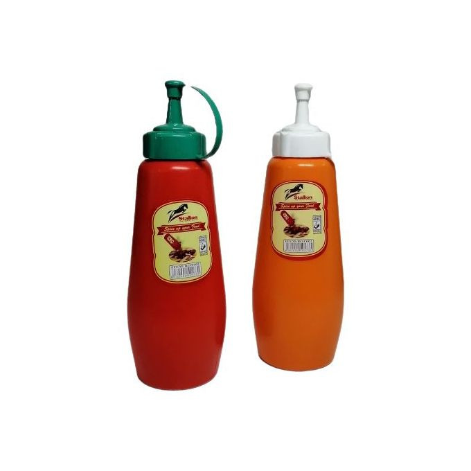 2 Pcs Plastic Squeeze Dispenser Vinegar Oil Tomato Sauce Bottles - Multi-colour.