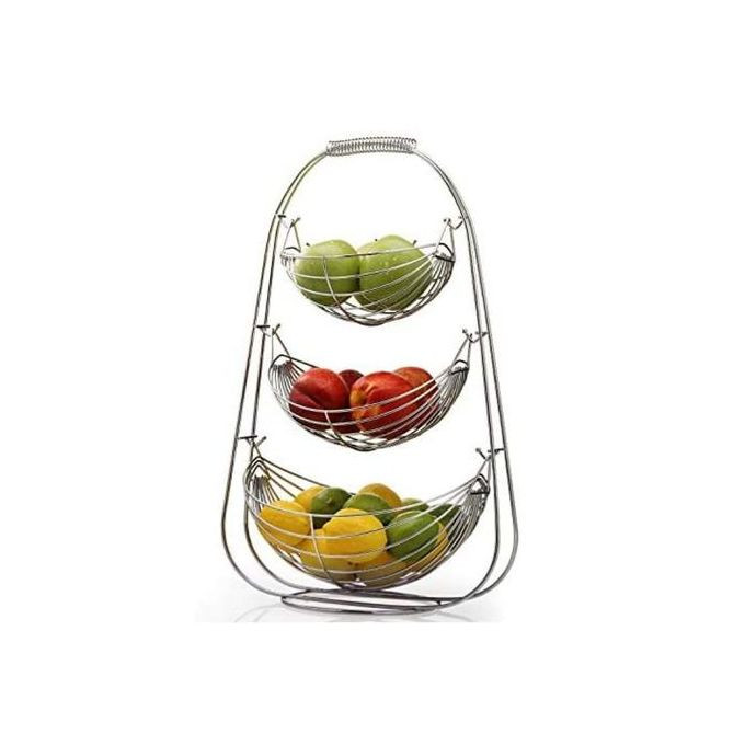 3 Tier Stainless steel Fruit Bowl Storage Basket Holder Organizer Rack, Silver.
