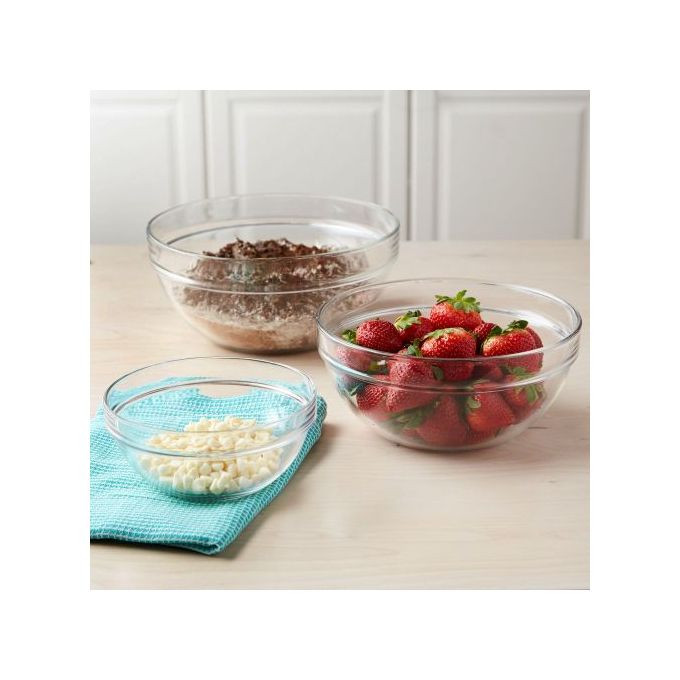 3 Piece Oven Mixing Bowl Glass Set, 1.0L/2.0L,/3L Colourless Luminarc