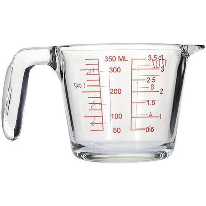 350ml Glass Measuring Cup, 1 1/3-Cup Tempered Glass Liquid Measuring Cups, 12oz with Handle and 3 Scales (OZ, Cup, ML), Transparant, Dishwasher, Freezer, Microwave, and Preheated Oven Safe