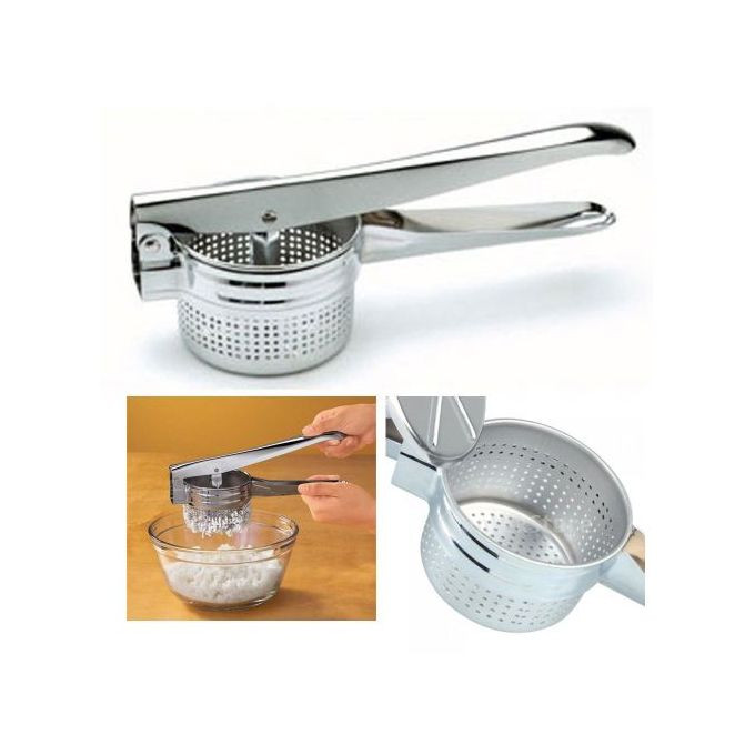 Stainless Steel Potato Masher Ricer Fruit Juicer Vegetable Press, Silver.