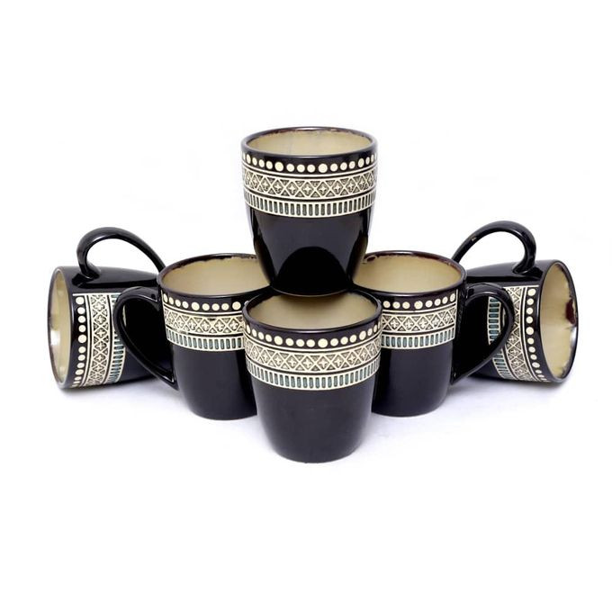 6 Pieces Of Dotted Coffee Tea Cups Drinking Mugs- Black, Cream