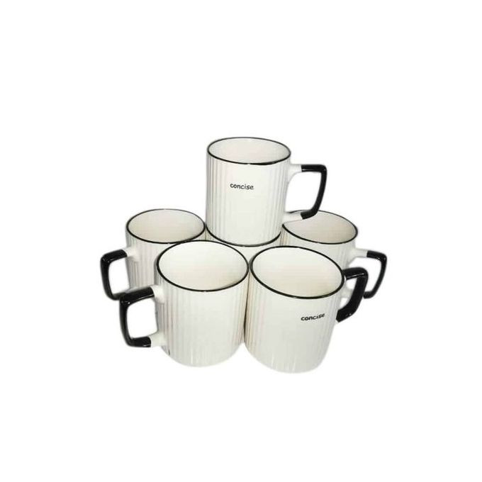 6 Pieces Of Self Design Line Tea Coffee Cups Mugs- Cream