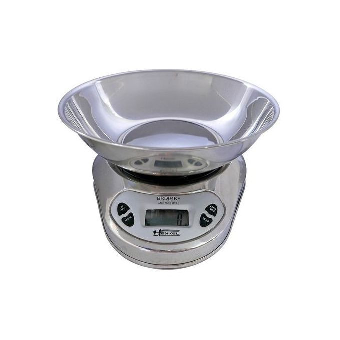 Digital Kitchen Weighing Scale, 5kg With Stainless steel Bowl - Silver Henkel