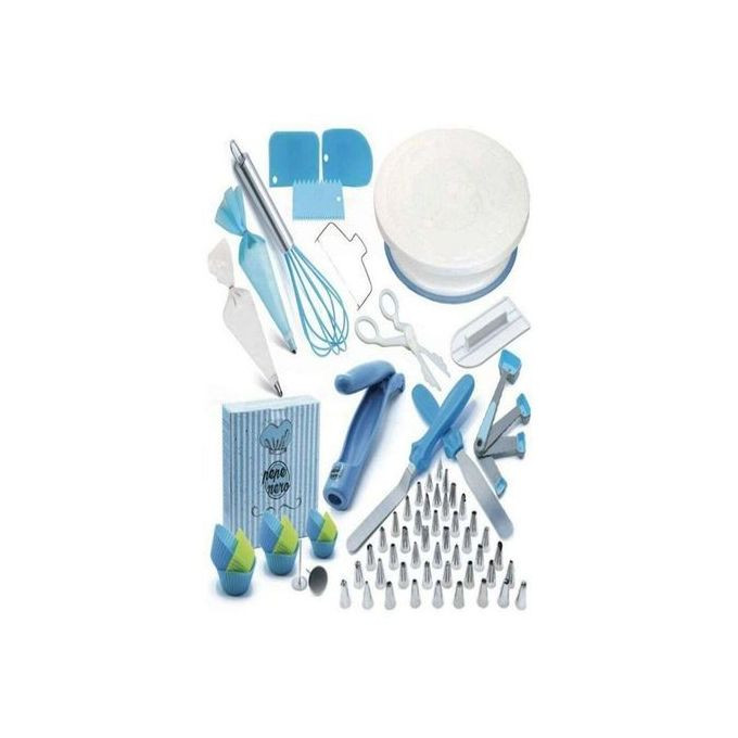 136 PCS Cake Decorating, Turnable Stand, Baking Set,Blue.