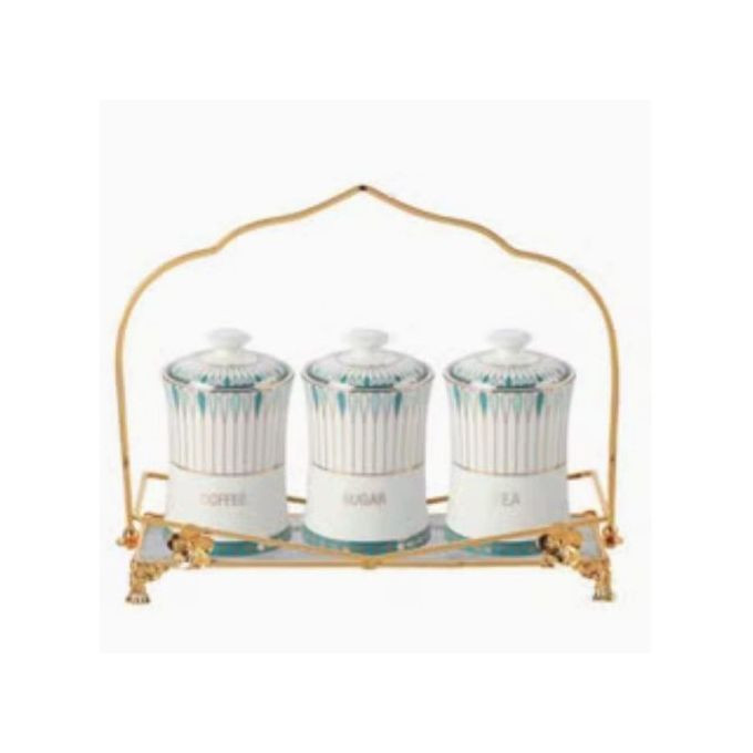 3 Piece Sugar Bowl, Coffee,Tea Canister Storage Containers - White