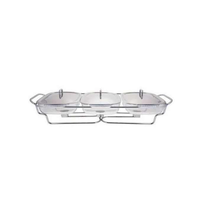 1.5 Litres ,3 Piece Glass Soup Chafing Serving Dishes Warmer - Colorless.