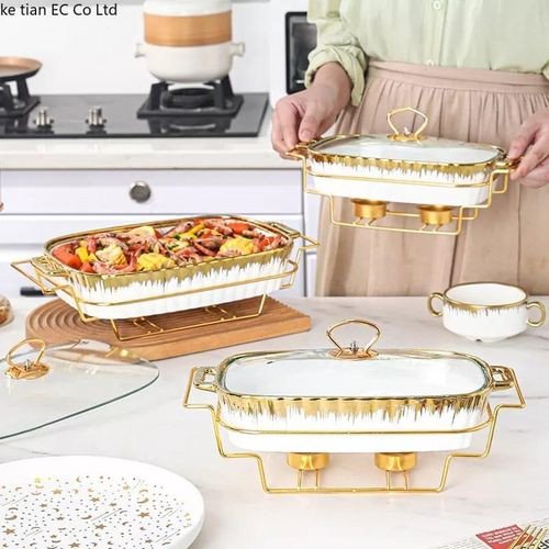 3 Piece European Style Light Luxury Casserole With Lid Creative Binaural Square Hot Pot Dry Dishes With Pot Candle Holder Heating Ceramic cookware