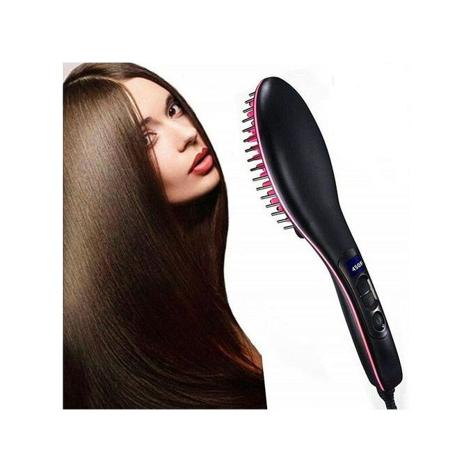 3 ln1 Electric Fast Ceramic Styling Hair Straightener Brush - Black.