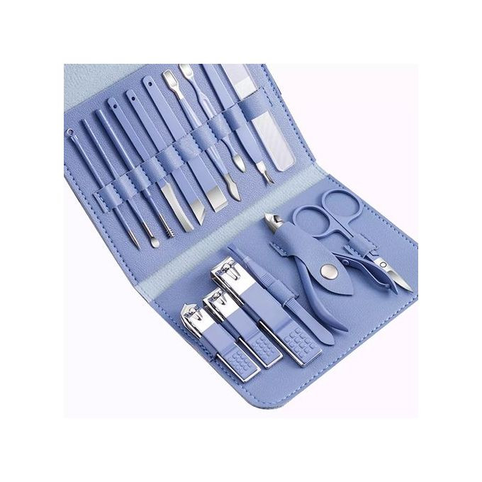 16pcs Manicure Set Nail Clippers Pedicure Kit Cutter Tweezers Makeup Beauty Tools Grooming Scissors With PU Leather Travel Case - Multicolors