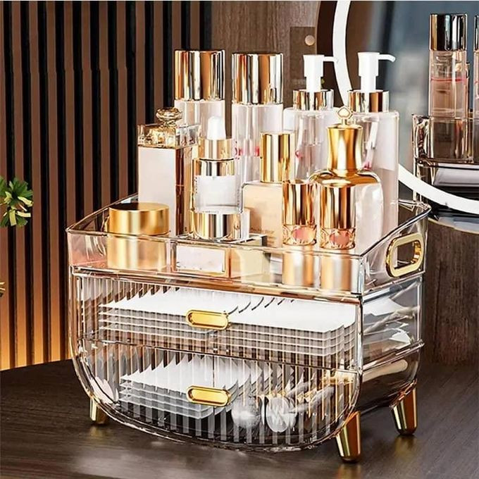 House of Quirk Luxury Multi-function Cosmetic Storage Box Large-Capacity Dust-Proof Transparent Desktop Dressing Table Skin Care Lipstick Rack