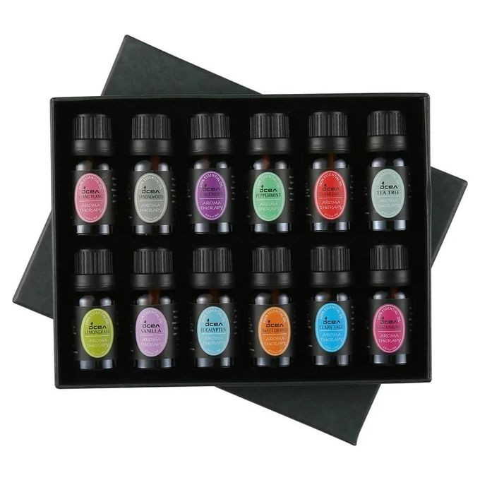 12 Pieces Of Aromatherapy Essential Fragrance Oils 10ml Oil Massage Aromatheraphy Diffuser Humidifier & Therapeutic Use Sandalwood, Lavender, Pepermint, Chamomile, Tea Tree, Lemongrass, vanilla, Eucalyptus, Sweet Orange, Clary Sage, Geranium- Multicolor