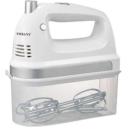 Table Stand 5 Speed Hand Mixer With Box Electric Power handheld Dough Mixer for Baking Cake Egg Cream Food Beater, Turbo Boost/Self-Control Speed + 5 Speed + Eject Button + 5 Stainless Steel Accessories- Multicolor Sokany