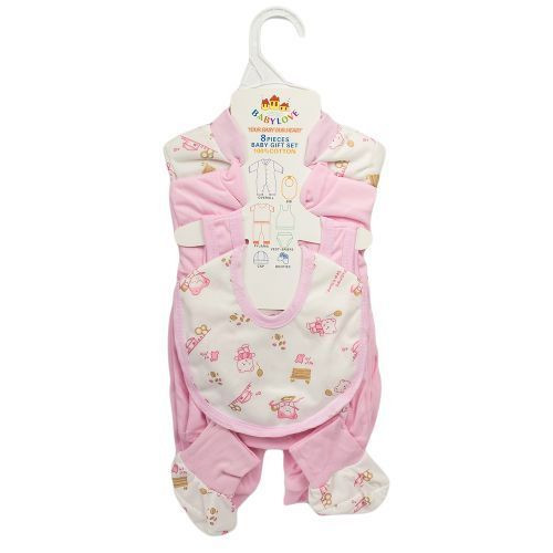 Newborn Baby Girl Cotton Overall 8 Piece Clothing Set - Pink Multiple Designs