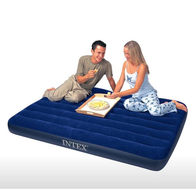 1.37m*1.91m*25cm OR 54"*75"*10" Intex Double Size Classic Downy Airbed Inflatable Mattress With Double Quick Hand Pump,- Multicolor