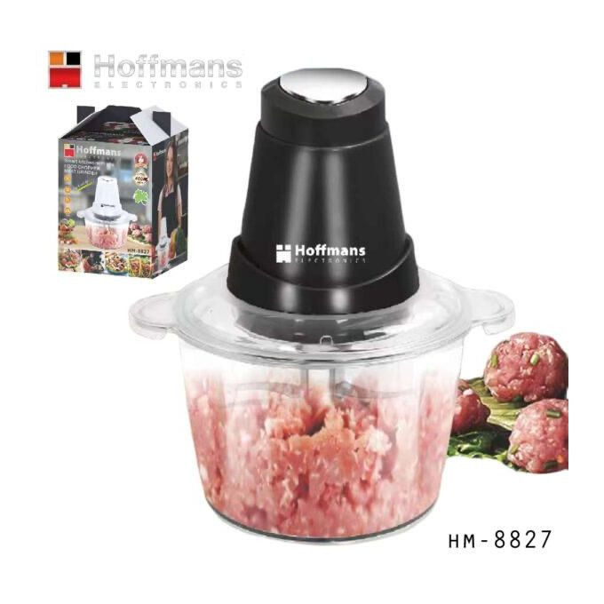 Electric Meat Grinder Machine Food Chopper Meat Grinder Blender Grinder For Meat, Vegetables, Fruit And Nuts With 2L Glass Bowl And 4 Large Sharp Knives - Multicolors Hoffmans