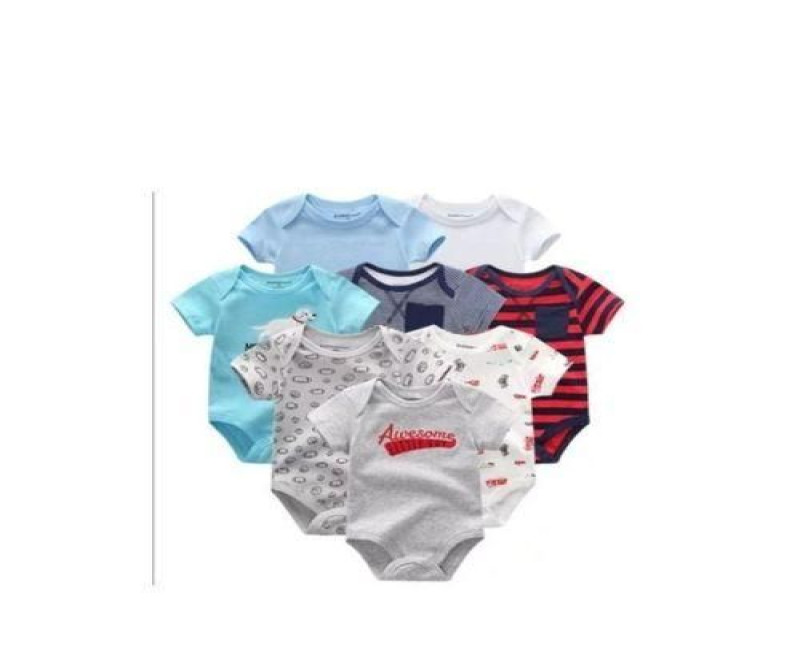 5 Pack Baby Boy Newborn Short Sleeve Bodysuits - Multiple Designs