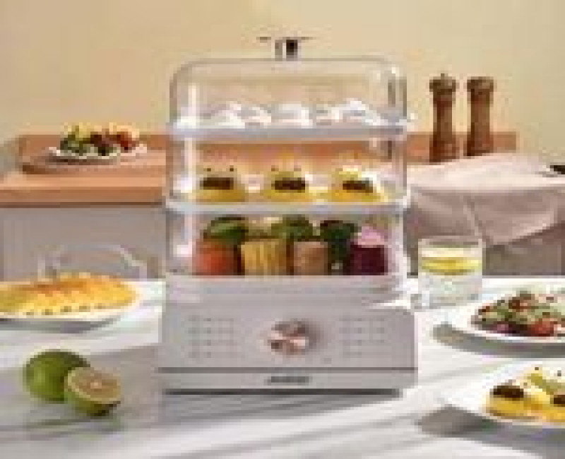 3 Layer 16L Electric Food Cooking Steamer Pot With Display, Timer Fuction- Clear. Avinas