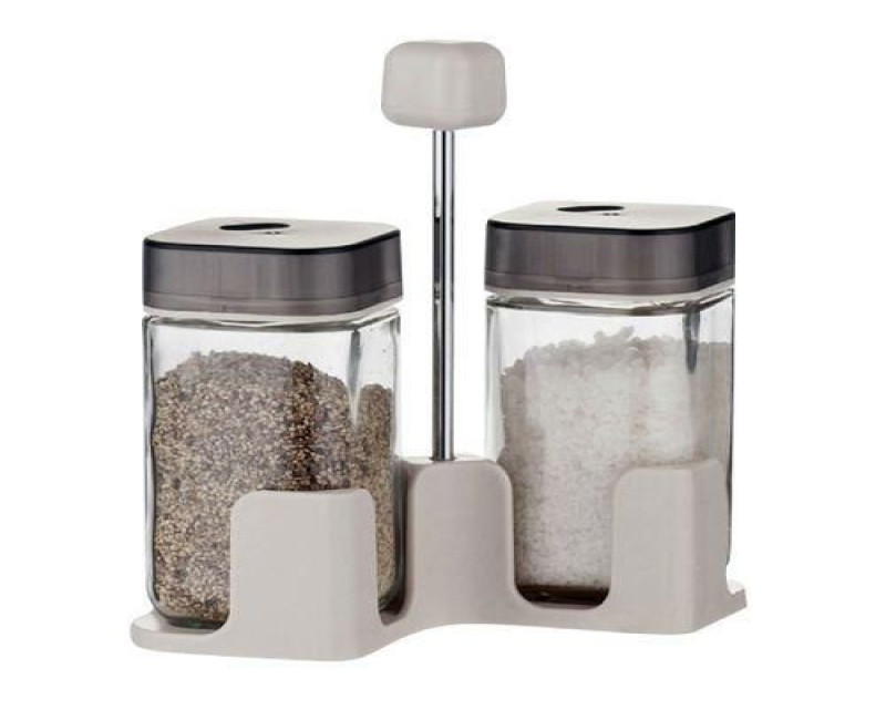 Double Countertop Spice, Salt, pepper Shaker Rack Organizer - Black.