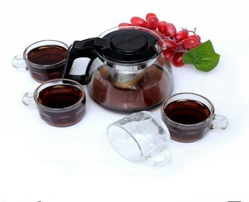 5 Pcs Heat Resistant Glass Coffee Tea Set Kettle 1 Teapot 4 Cups Stainless Steel Strainer Puer Oolong