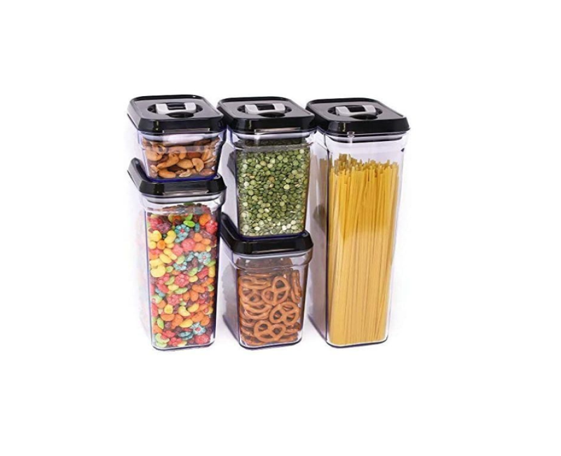 Air-Tight Food Storage Container Set5-Piece Tins With Black Lids- Clear