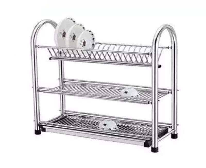 3 Tier Dish Drying Rack Dish Drainer Kitchen Stainless Steel Storage Stand- Silver.