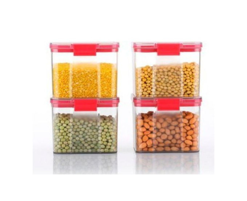 700ml 4-Piece Plastic Transparent Plain Storage Box Tins Containers -Red.